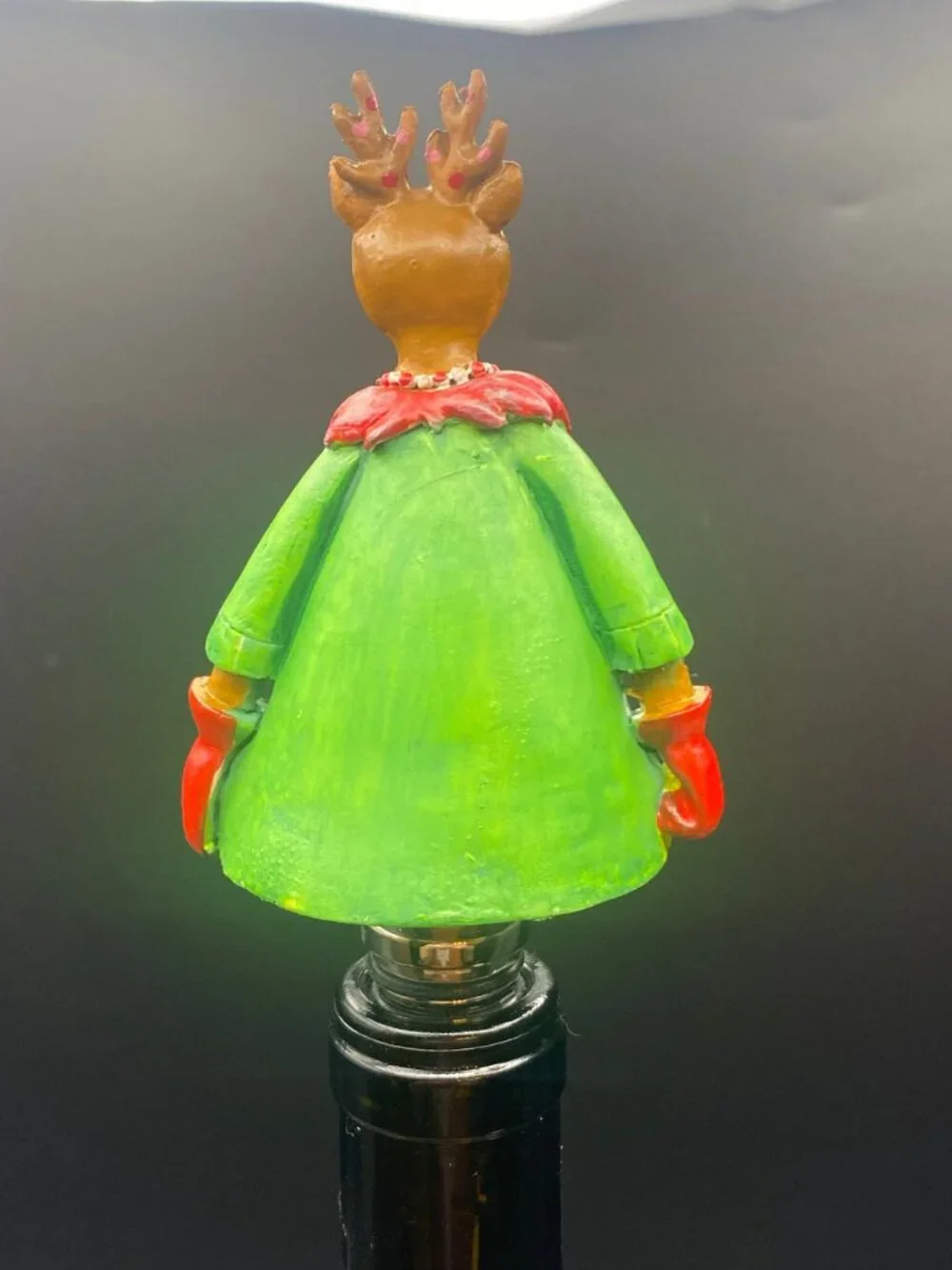 Green Reindeer Stopper in Red Glasses